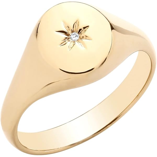 PAVOI 14K Gold Plated Engraved Signet Ring with North Star