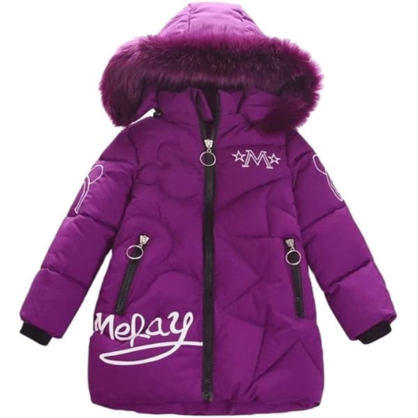 Happy Cherry Gezwollen winterjas voor kleine meisjes, 1-5 jaar, met fleece gevoerde koudebescherming, donsjack, wijnrood, 110