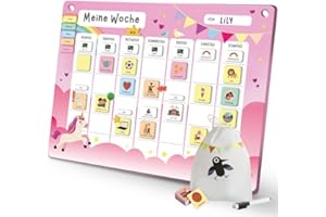 Rabano Art Wochenplaner für Kinder - [200 Magnete - ABWISCHBAR] - ADHS Hilfsmittel, System für Verantwortung und Selbständigkeit, Routine Montessori Magnettafel zur Wochenplanung, 'Einhorn'