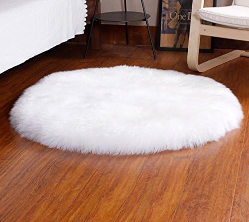 linyingdian Plush sheepskin carpet faux fur comfortable fluffy mat home decoration super soft carpet children's carpet, round carpet coarse wool carpet 3 feet in diameter(90cm Diameter) (white)