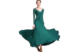 BFDMY Langarm Ballsaal Standard-Tanz-Kleid Salsa Übungstanz Kostüm Elastische und Glatte Walzer Tango Tanz Trainingskleider Einfacher V-Ausschnitt Tanzkleidung Für Damen