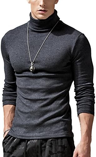 Acooe Mens Roll Necks Polo Neck Tops Plain Winter Ski Golf Quality Stretch Jersey Cotton by Linxii (Dark Grey, M)