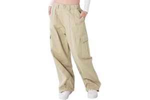 Rolanko Pantalones Cargo para Niñas, Pantalones Holgados de Algodón con Cintura Elástica y Múltiples Bolsillos para Niños de 6 a 15 Años
