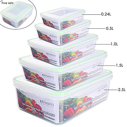 Homdox Frischhaltedosen Vorratsdosen Set Essen Box Brotdose Gefrierbehälter Eckig 5-teilig - 2