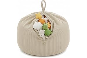 ‎GUTEKISSEN Gutekissen® Kinder Sitzsack-Bezug für Stofftiere 85×85×50 cm - Spielzeug Aufbewahrung für Kinderzimmer - Kuscheltier-Organizer für Plüschtiere & Decken - Oeko-Tex Stoff, Reißverschluss (Beige)