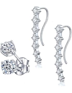 Fossil Clip Ohrringe Set - Silber Runde Strass überzogen Zirkonia Ohrstecker Ohrringe für Damen