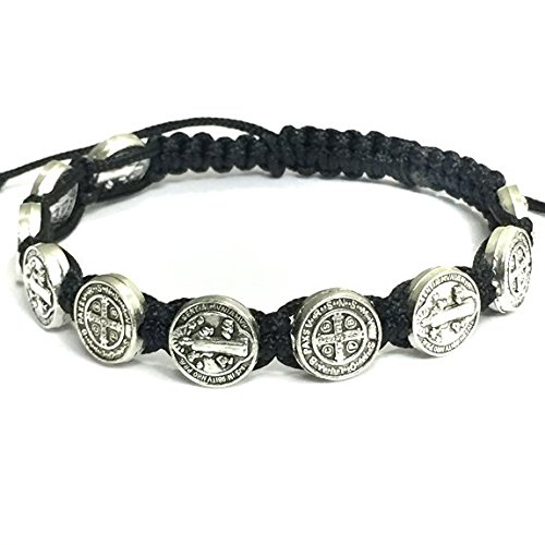 Jpe Saint Benedict Evil Protection Medal on Adjustable Cord Bracelet, Brown, 8 inch Baptism