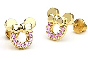 BAOBEI Kaguyo silver earrings for women, Mickey Mouse Earrings, girls earrings studs Gold Plated Sterling Silver Amethyst clear Pink blue Zirconia Minne Mouse Stud Earrings For Women Girls birthday Gift
