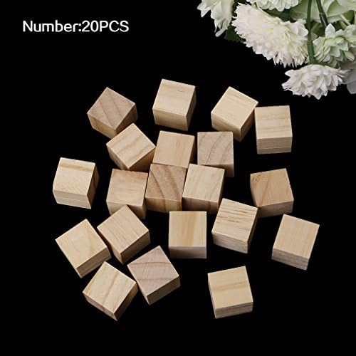 Deaum Wooden Square Blocks Mini Cubes Embellishment for Woodwork Craft DIY (20Pcs (20mm/0.79"))