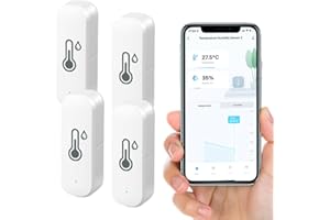 VUSDDY Wifi ThermomèTre HygromèTre IntéRieur-Capteur De TempéRature Sans Fil Avec Enregistreur De DonnéEs, Surveillance à Distance Et Alarme Via L'Application Tuya-Compatible Avec Alexa, Google (Lot De 4)