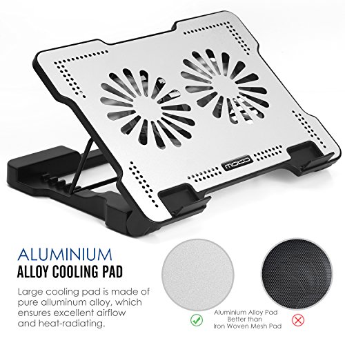 MoKo Laptop Kühler Cooler Ständer – Aluminium Notebook Cooling Pad Kühlerpad Kühlmatte mit 2 Ventilatoren/einstellbarer Windgeschwindigkeit/4 USB Ports für Tablet bis 15.6″, Apple iPad Pro 9,7″ / Samsung Tab A, Silber - 2
