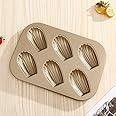 ISHWANKU Madeleine Mold Cake Pan, 6-Cavity Non-Stick Spherical Shell Madeline Bakeware for Oven Baking,1Pc,Gold