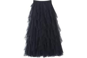 DianShaoA Donna Gonna Lunga di Tulle Elastico in Vita Stile Elegante Casual Irregolare Tulle Gonna Pieghe