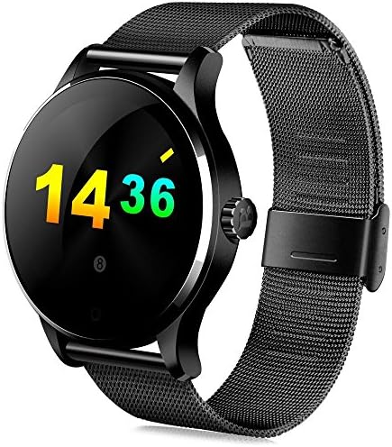RimeU Smartwatch with 1.22 Inch Large HD IPS Colorful Touch Screen Activity Fitness Tracker Bluetooth Sports Bracelet IP54 Waterproof Pedometer Heart Rate Sleep Monitor Alarm StopWatch Remote Control Music and Camera Wristwatch for Android iOS Samsung LG Xiaomi Moto iPhone Gift for Women Men Friends Kids Parents