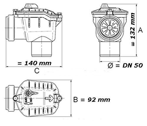 Rückstauverschluss mit verriegelbarer Rückstauklappe DN50 Typ 4 50 - 2