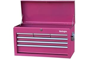 Workington Portable Metal Tool Chest with 6 Drawers, 24" 6-Drawer Tool Chest Cabinet with Ball Bearing Drawer Slides, Steel Tool Storage Box Organizer 4005 Pink