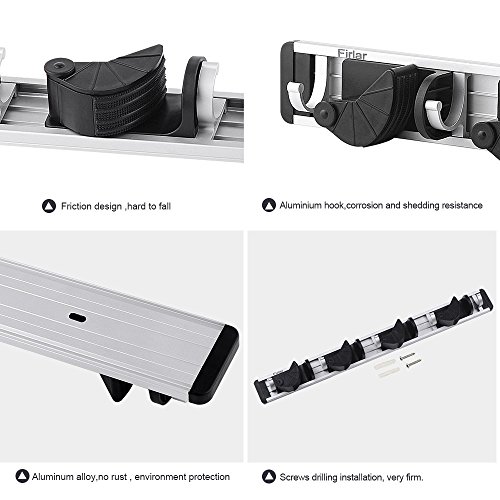 Firlar Wandbefestigung Schrubber Und Besen Inhaber Aluminium Legierung Veranstalter Garage Speicherlösungen Mit 4 Platz 5 Haken Reduziert - 6