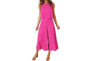 FANCYINN Donna Estate 2 Pezzi Outfits Canotta Lunga di Base Camicia Pantaloni Lunghi a Vita Alta Tute