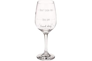 Out of the blue 750116 – Bicchiere da vino stampato – Don't even ask – Bad day – Good day, per circa 420 ml, circa 22,5 cm, in confezione regalo in carta kraft