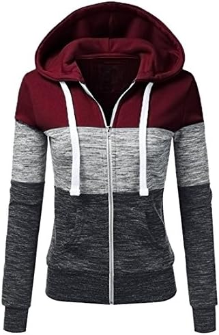 Womens Hoodie,Moonuy Ladies Girl Autumn Winter Casual Long Sleeve Thin Zip Contrast Hooded Jacket Fahsion Daily Elegant Coat Patchwork Slim Overcoat Outwear Jacket Parka (XL, Red)
