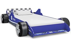 vidaXL Cama con Forma de Coche de Carreras para Niños Mobiliario Infantil Niños Pequeños Diseño Atractivo Funcional Cómoda Confortable 90x200cm Azul