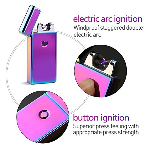 UEETEK Elektrische Akku leichter Dual Arc flammenlose USB winddicht Zigarettenanzünder (bunt) - 2