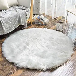 CottonFry Faux Sheepskin Round Fur Area Rugs (White, 30x30 Inch)