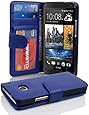 Cadorabo Book Case works with HTC ONE M7 (1. Gen.) in NEPTUNE BLUE - with Magnetic Closure and 3 Card Slots - Wallet Etui Cover Pouch PU Leather Flip