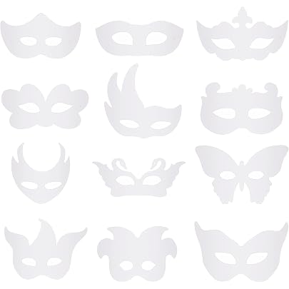 Masques à Décorer Baker Ross - Lot De 12 - Blanc - Modèles Assortis