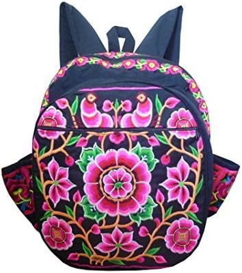Backpack embroidered with traditional Thai Hmong flower pattern, made of cotton