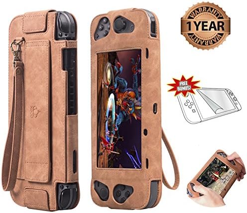 Nintendo Switch Portable Case, Protective leather Cover Travel Carry Storage Bag Case Pouch Accessory Set with Game Cartridge for Nintendo Switch Console & Accessories (Portable, Brown)