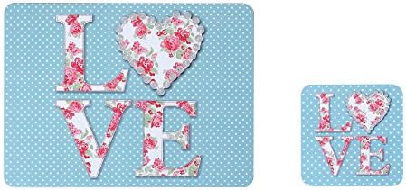 Indulje Luxury Patchwork Love Placemat and Coaster, Hardboard, Pink/Blue, Set of 4