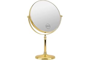 Ohotecy Espejo de Maquillaje de Sobremesa 1x/10x Aumentos, Ø 20 cm Espejo de Maquillaje Independiente de Doble Cara, Espejo de Baño, Redondo Giratorio 360° - Ideal para Afeitarse Maquillarse