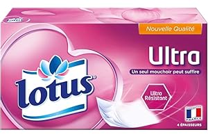Lotus Ultra résistante 216 Mouchoirs blanc en boîte (Lot de 3 Boîtes x 72 Mouchoirs) 4 épaisseurs pour plus de confort
