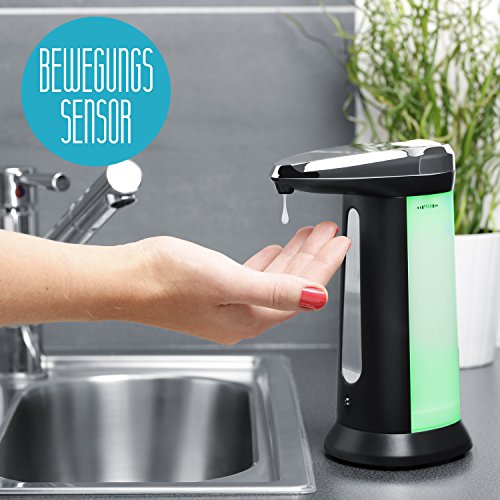 Arendo Savoni2 Automatik – Seifenspender / Seifendosierer | Neues Modell / optimierte Pumpe | Flüssigseifenspender mit integriertem Infrarot – Sensor | 400ml Fassungsvermögen | schwarz / chrom - 3