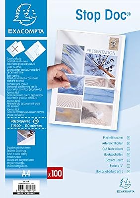 Exacompta - Réf 5670E - Un Étui Carton de 100 Pochettes Perforées Polypro Lisse STOP DOC A4 11/100ème Ouverture en Coin