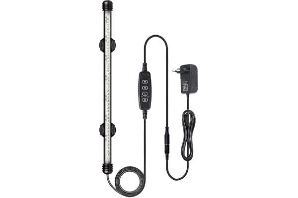 VARMHUS LED Aquarium Lampe,Fish Tank Light minuterie marche/arrêt automatique, 3 modes d'éclairage à intensité variable blanc-bleu, 10 niveaux de luminosité en option(Bleu + Blanc 37cm)