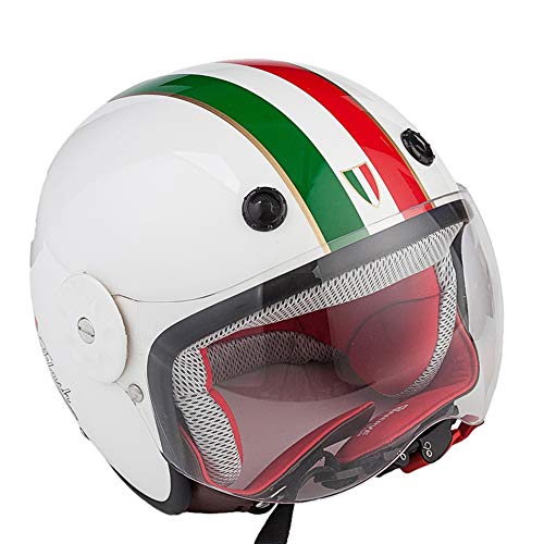 Initial Casque de Moto pour Enfants Demi - avec Pare-Soleil, matériau Composite en Fibre de Carbone Kevlar Certification Dot Anti-Collision Efficace,White,M