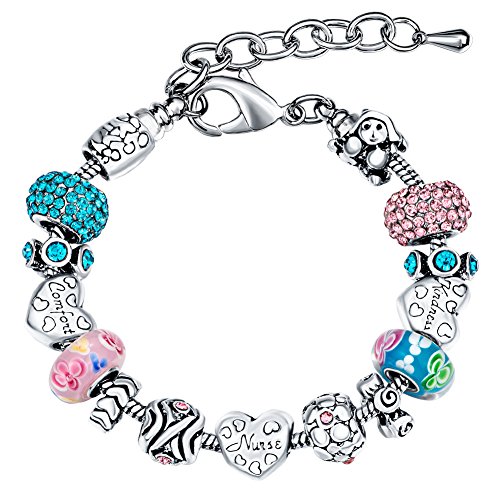 MANBARA Enfermera Comfort Bondad encanto de la pulsera de amor en forma de corazón con perlas regalos de la enfermera 500EC para Mujeres Comfort Nurse Kindness
