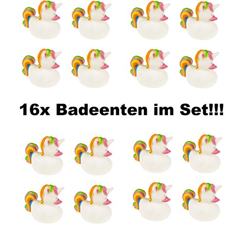 Preisvergleich Produktbild 16x Badeente EINHORN Quietscheentchen Gummiente Badespass Spielzeug Mitgebsel