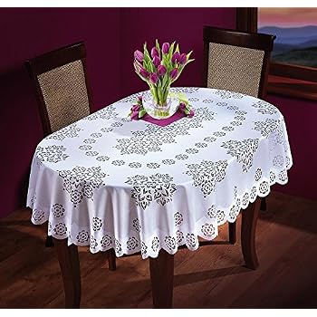 Nappe Blanche Brodée Main - Motif Anthurium Saumon - 143x221 Cm - Coton, Made In Madagascar - Neuve