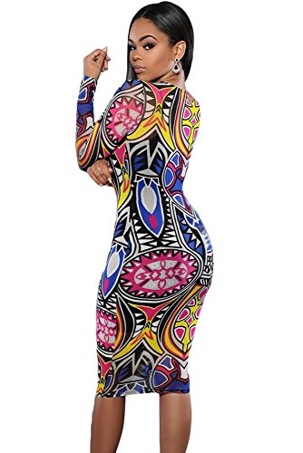 New-Ladies-Multi-Colour-Tribal-Print-Midi-Dress-Club-Summer-Dress-Casual-Party-Dress-Size-S-UK-10-12-EU-38-40