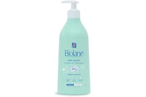 BIOLANE - Gel douche corps et cheveux 2 en 1 Certifié BIO - Gel lavant - 500ml - 97% Origine Naturelle - Doux - Peaux Sensibles - Cheveux Fins - Bébé - Fabriqué en France