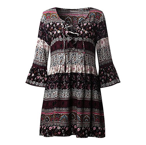 Reaso Rétro Tradition Automne 3/4 Manches Chemisiers Cru Robe pour Femmes (Asie S, Noir)