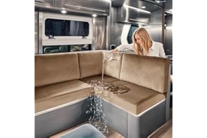 SYLC Caravan Seat Covers Waterproof Velvet, Motorhome Seat Cover with Elastic-band and Lacing, RV Sofa Cushion Cover for camper (Camel,W 100-125 cm, D 55-65 cm)