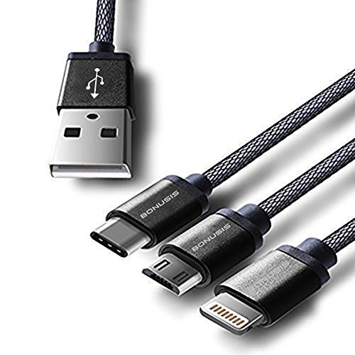 USB-Kabel Lightning-Kabel Ladekabel USB 3 in 1 Kabel 4FT/1.2M (USB Type C/Lightning/Micro USB Connectors) und 2 in 1 Funktion(Fast Charge und Lightning Data Sync) [Type C+Lightning+Micro, Schwarz] - 5