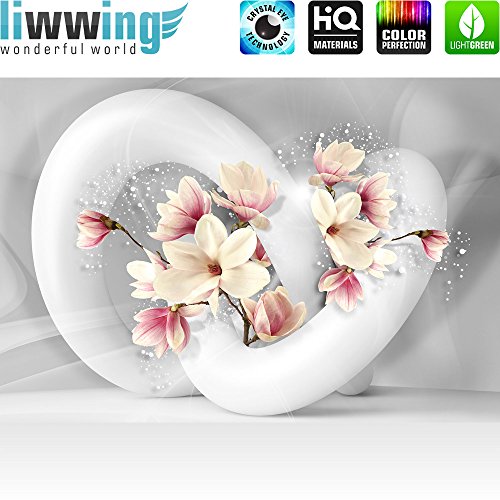 Fototapete 368×254 cm PREMIUM Wand Foto Tapete Wand Bild Papiertapete – Blumen Tapete Blume Blüten Schnürkel 3D Punkte weiß – no. 1535 - 2