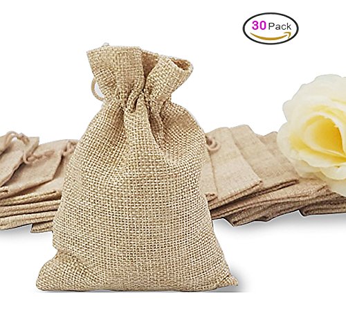 DIKETE® 30 stück Jute Sack Beutel Leinen Jute Beutel Schmuck Säckchen mit Zugband Sackleinen Tasche Geschenksäckchen für Hochzeitsfeier und DIY Handwerk,9.5x12.5cm
