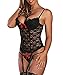 Produktbild Moon Angle Damen Negligee Push-up Nachtwäsche Erotik Dessous Set V-Ausschnitt Spitze Unterwäsche Lingerie Bademantel Babydoll Nachthemd Transparente Reizwäsche Dessous-Sets (L, Schwarz)