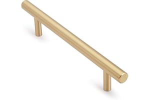 DECRAFTS 5 Pièces Poignées de Tiroir en Laiton Solide Bouton de Meuble pour Placards Armoire Or (Longueur Totale de 180mm, Centre de Trou de 128mm)